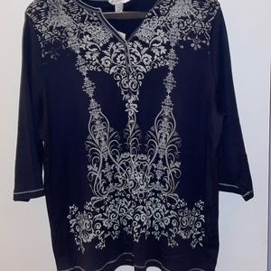 Cj banks 3/4 sleeve navy blouse w design